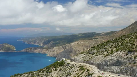 Aerial shot of a beautiful lagoon and a road. Stock Footage 199084953