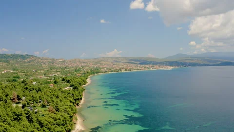Aerial shot of a beautiful landscape in Nikiti, Sithonia Halkidiki, Greece Stock Footage