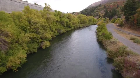 Aerial shot of the beautiful provo river Stock Footage