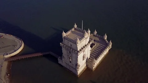 Aerial shot of Belem Tower, Lisbon, Portugal 動画素材 80244307