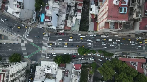 Aerial shot of big street in Buenos Aires City Center, Argentina Stock Footage