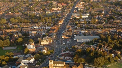 Aerial shot, Birmingham, Soho Road, Evening Rush Hour Traffic Stock Footage