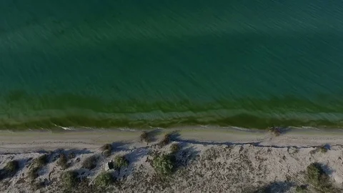 Aerial Shot of The Black Sea Sparkling Waves along Seacoast Stock Footage