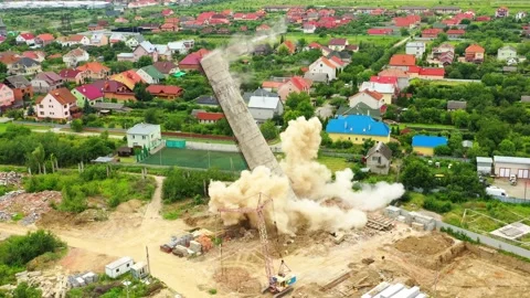 Aerial shot blowing up an old pipe Stock Footage 150202140