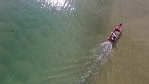 Aerial shot of boat in the sea Stock Footage