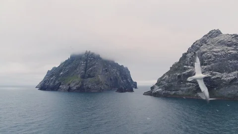 Aerial shot of Boreray, stac armin and stac lee, St Kilda, Scotland Stock Footage