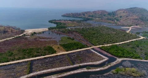 Aerial shot of the bottom tip of fish island in Kampot city Stock-Footage 74565149
