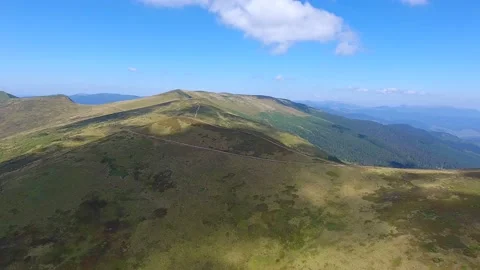 Aerial shot of the boundless Carpathian range with many high peaks in summer Stock Footage 86611214