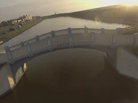 Aerial shot of Bridge with sunset Stock Footage 78036545
