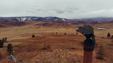 Aerial shot of a bronze monument eagle. Stock Footage 108124463