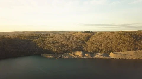 Aerial shot of brown tree forests with river in Autumn ,  Nova Scotia, Canada Stock Footage 102247837