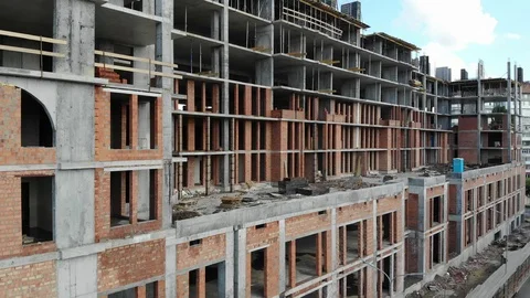 Aerial Shot of the Building in the Process of Construction Stock Footage 112644640
