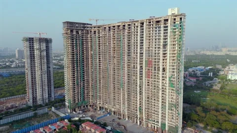 Aerial shot of Building which is under construction in Noida, Uttar Pradesh Видео 347018917