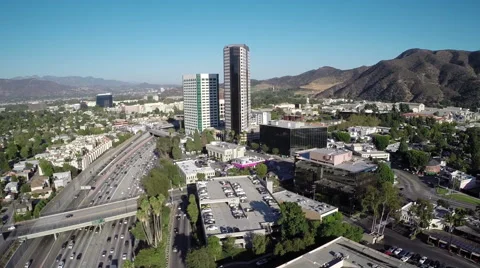 Aerial Shot of Burbank and 101 Freeway Stock Footage 49711341