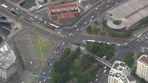 Aerial shot of a busy intersection Stock Footage 310543943