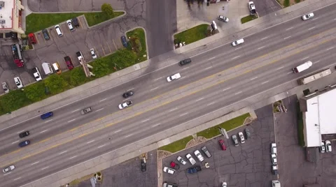 Aerial shot of busy street in a city Stock Footage