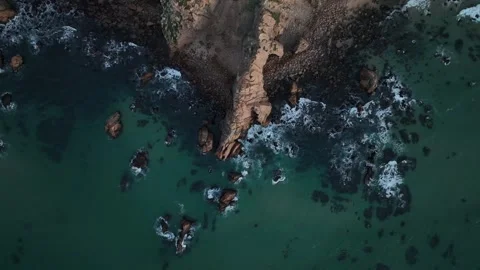Aerial shot of Cabo Da Roca in amazing sunrise over blue ocean Stock Footage 297118941