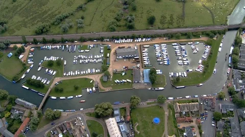 Aerial shot, Cambridge, Ely, Ely Marina, River Great Ouse Stock Footage 97741220
