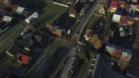Aerial Shot. Camera flying over small town in south of Poland. Sunrise.   Stock Footage 147628688