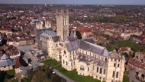 Aerial shot of Canterbury Cathedral in Canterbury, Kent Stock Footage
