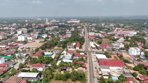 This aerial shot captures a mixed-use area of Krong Siem Reap, Svay Dangkum. A Stock Footage 308987850