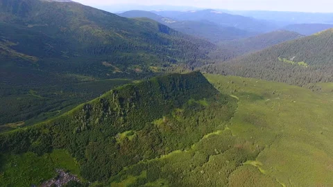 Aerial shot of a Carpathian Mountain with a sharp rocky stripe in summer Stock Footage 88530908
