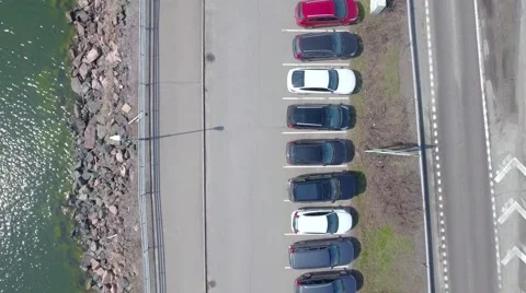 Aerial shot of Cars in the parking lot. Stock Footage