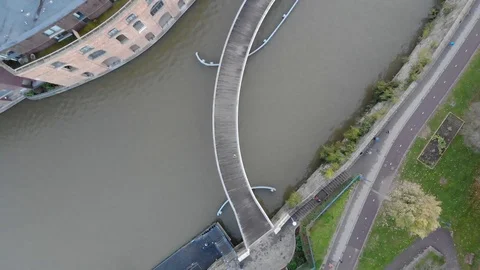 Aerial shot of Castle Park Bridge in Bristol Stock Footage