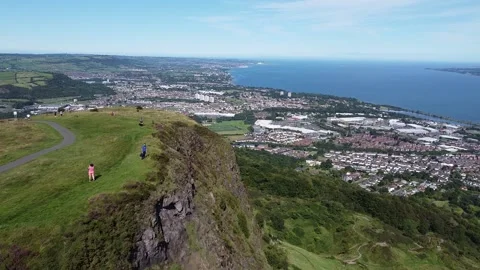 Aerial shot of Cave Hill, Northern Ireland Stock Footage