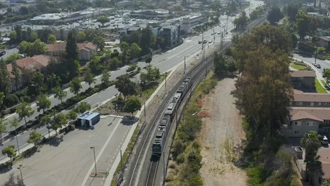Aerial shot chasing trolley Stock Footage 112234294