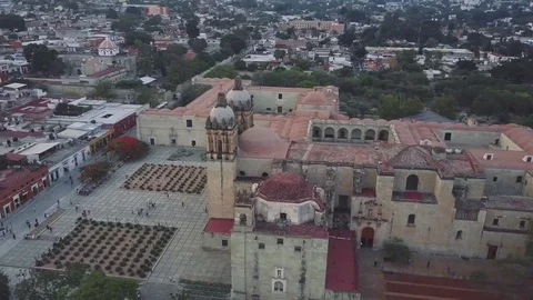 Aerial shot of the church of Santo Domingo de Guzmán in Oaxaca, Mexico Stock Footage