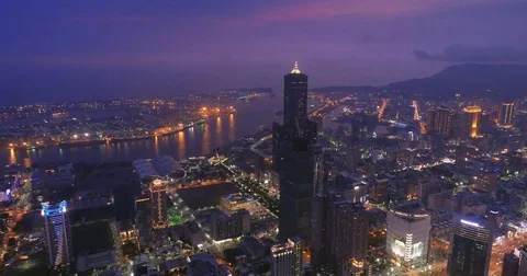 Aerial shot of city Kaohsiung Stock Footage
