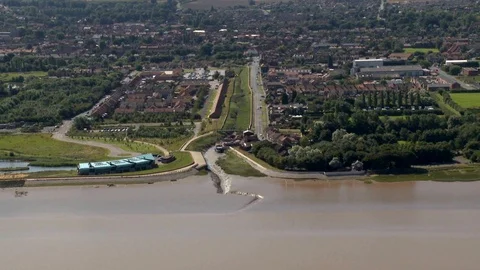 Aerial shot, Clapson Boat Yard &amp; Humber Suspension Bridge Stock Footage 105910341