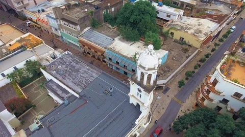 Aerial Shot coming down in old city Santo Domingo - Dominican Republic Stock Footage 92746185