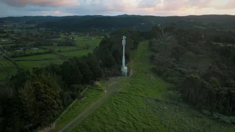 Aerial shot of Communications Cell Tower in New Zealand Stock Footage 243456341