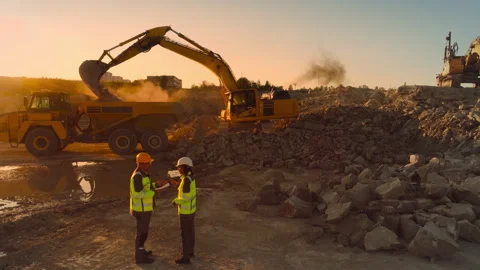 Aerial Shot Of Construction Site With Two Workers Stock Footage 256043021