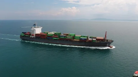 Aerial shot of container ship loaded with shipping freight containers Stock Footage 99212165