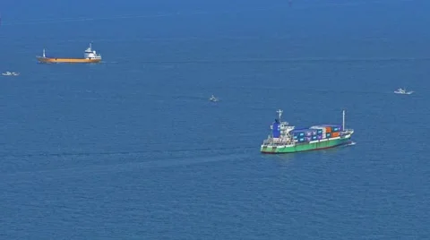 Aerial shot of container ship in ocean Stock Footage 65779677