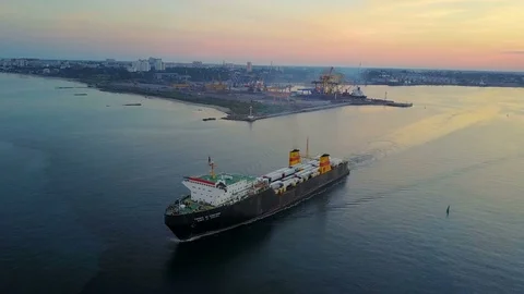 Aerial shot of container ship in sea Video stock 82401582