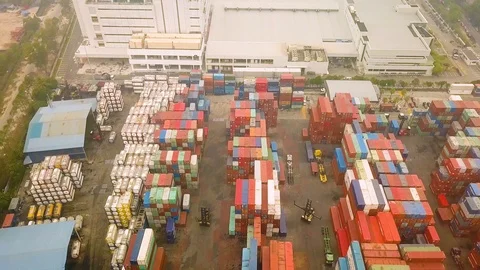 Aerial shot of container yard on hazy day,Johor,Malaysia Stock Footage 118237487