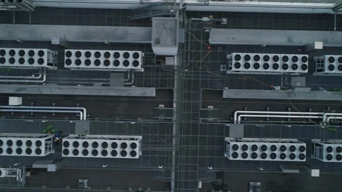 Aerial Shot Of Cooling System Of Data Center Building Stock Footage 115795027