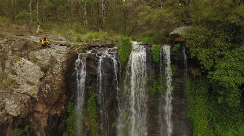Aerial Shot Craning Down Queen Mary Falls Stock Footage 68918149