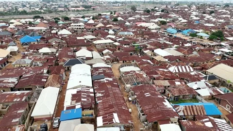 Aerial shot of Crowded Slum Community in Nigeria 動画素材 336643853