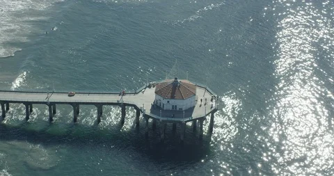 Aerial shot, day, top down zoom of pier on la beach, drone Stock Footage 115436072