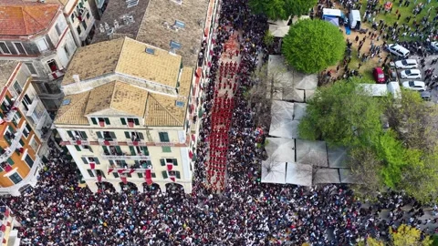 Aerial Shot of Dense Crowds at Spianada Square for Corfu Easter Celebration Stock Footage 333819770