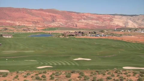 Aerial shot of desert golf course Stock Footage 75095522