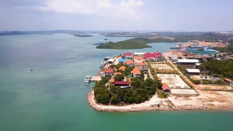 Aerial Shot of developing island construction,Batam,Indonesia Stock Footage 95701440