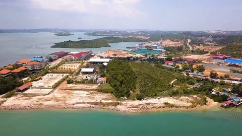 Aerial Shot of developing island construction,Batam,Indonesia Stock Footage 95701462