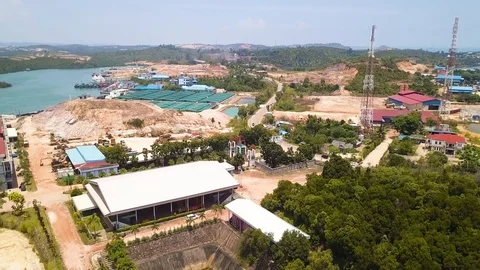 Aerial Shot of developing island construction,Batam,Indonesia Stock Footage 95701463