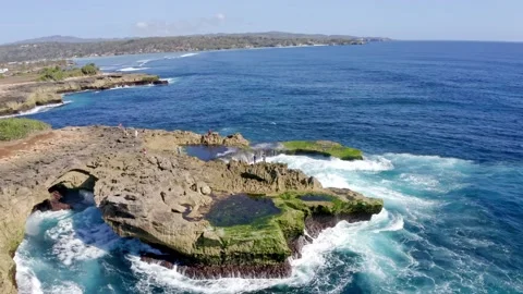 Aerial Shot Of Devil's Tear In Bali Island,Indonesia.Lembongan. Stock Footage 164799548